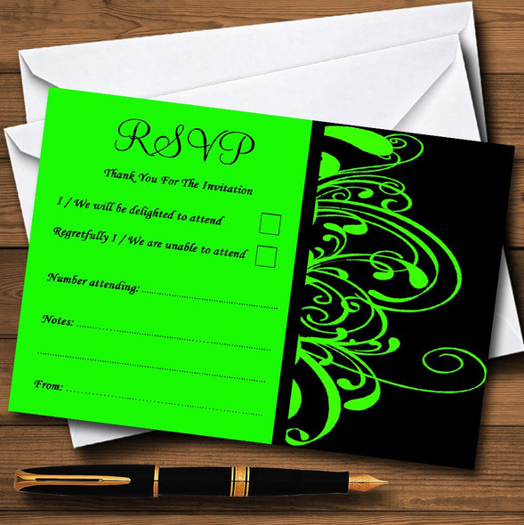 Black & Green Swirl Deco Personalized RSVP Cards