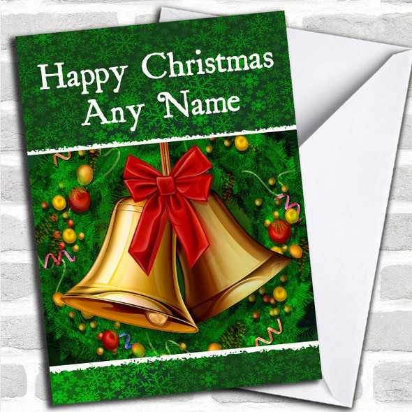 Green Bells Christmas Card Personalized