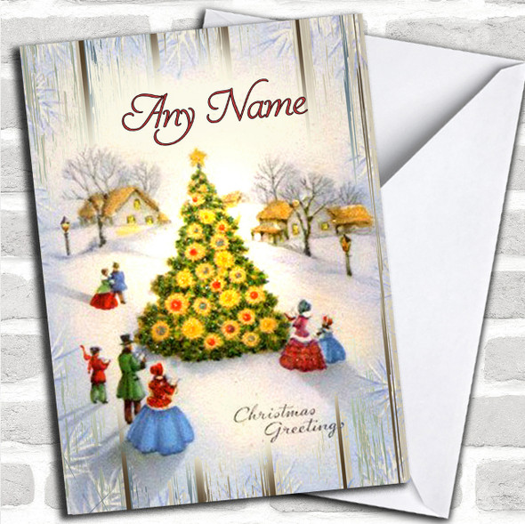 Wood Town Tree Vintage Traditional Personalized Christmas Card