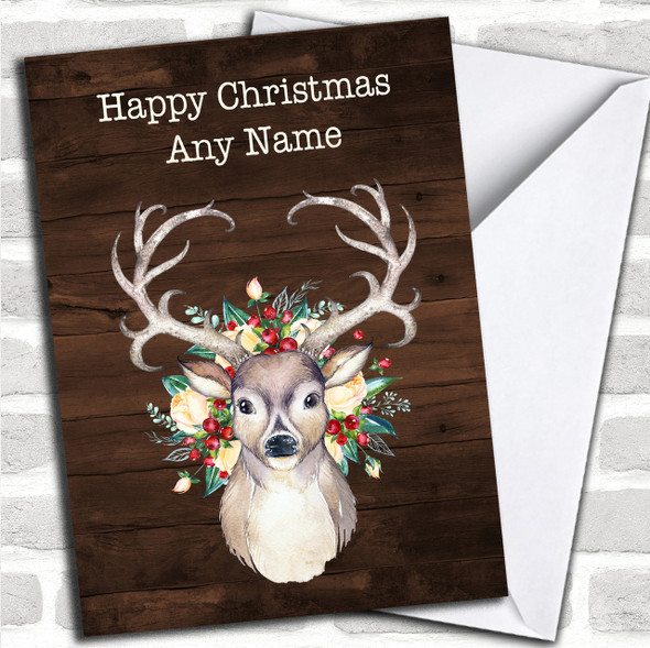 Wood Decorated Reindeer Personalized Christmas Card