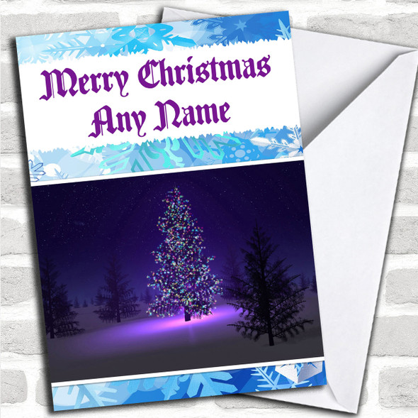 Purple Christmas Tree At Night Personalized Christmas Card