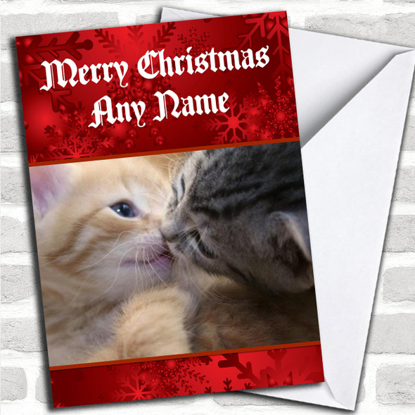 Kissing Kittens Romantic Personalized Christmas Card