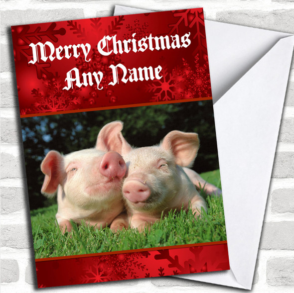 Snuggly Pigs Romantic Personalized Christmas Card