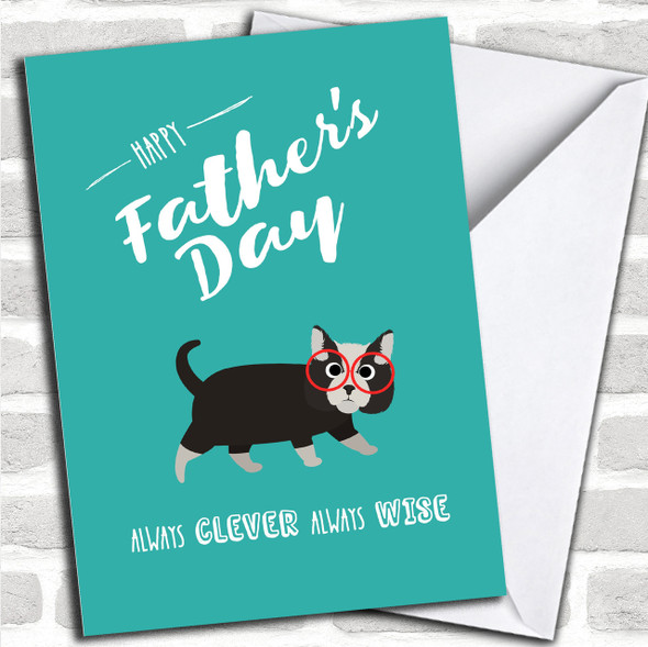 Teal Clever Clogs Cat Personalized Father's Day Card