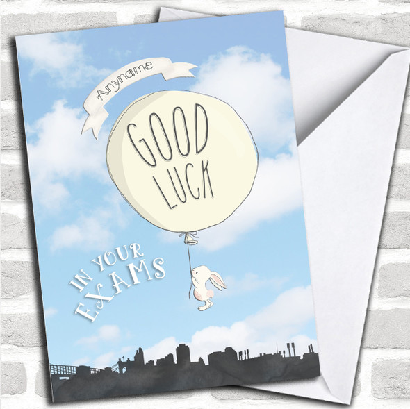 Cute Bunny Balloon Exams Personalized Good Luck Card