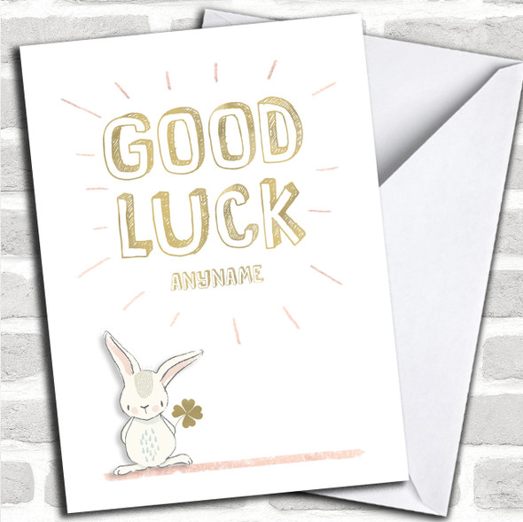 Cute Bunny Clover Personalized Good Luck Card