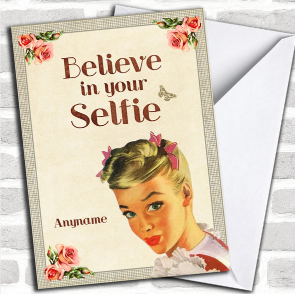 Funny Vintage Selfie Personalized Good Luck Card