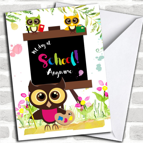 Paint Owl Splat Class Personalized Good Luck Card