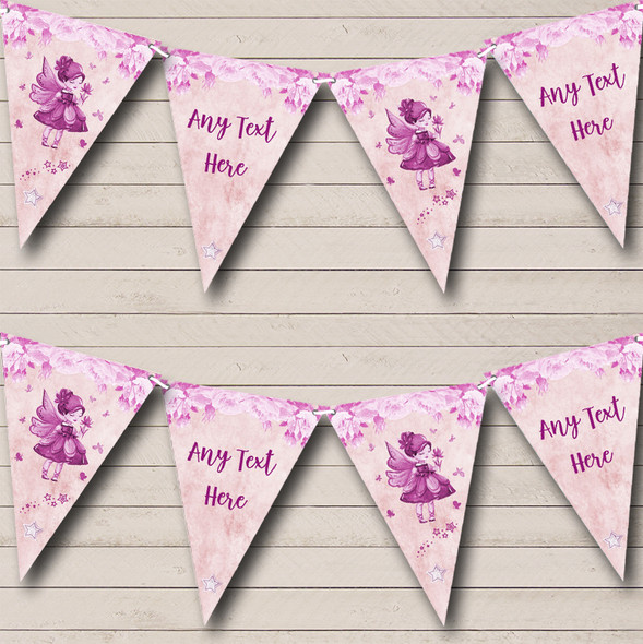 Fairy Watercolour Pink Personalized Baby Shower Bunting Flag Banner