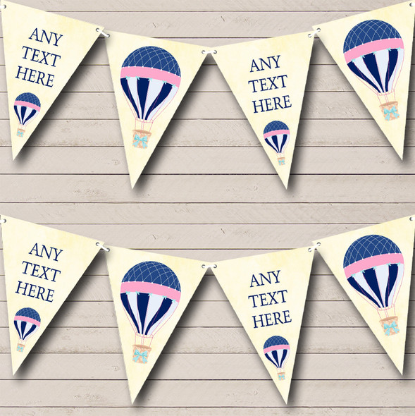 Pink Blue Hot Air Balloon Personalized Baby Shower Bunting Flag Banner