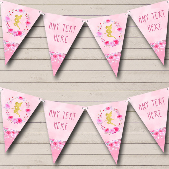 Pink Watercolour Fairy Personalized Baby Shower Bunting Flag Banner