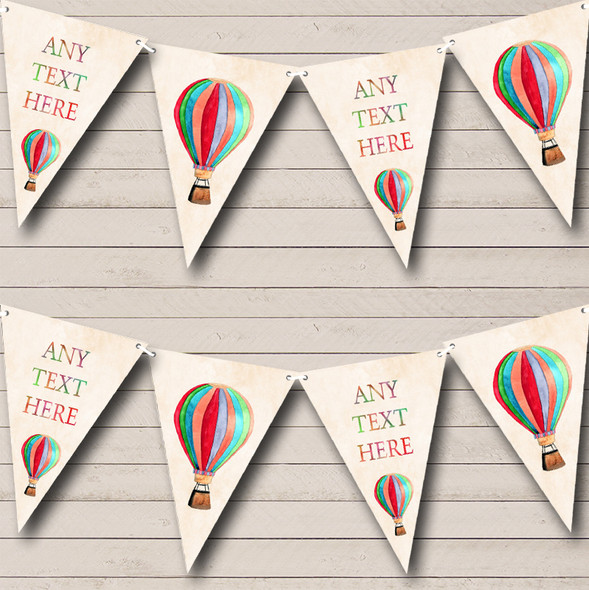 Rainbow Hot Air Balloon Personalized Childrens Party Bunting Flag Banner