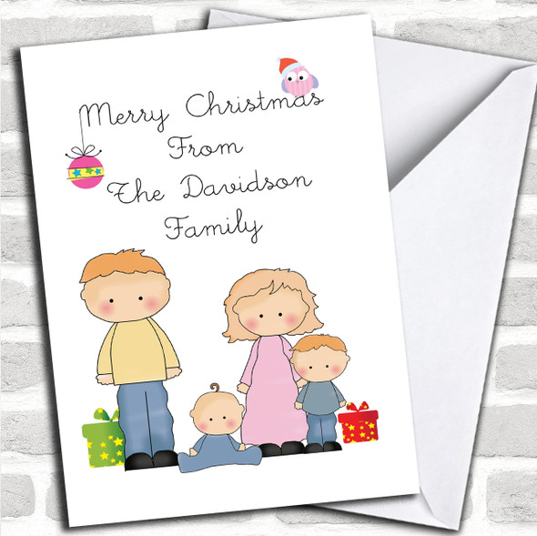From Our Family Two Light Hair Boys Personalized Christmas Card