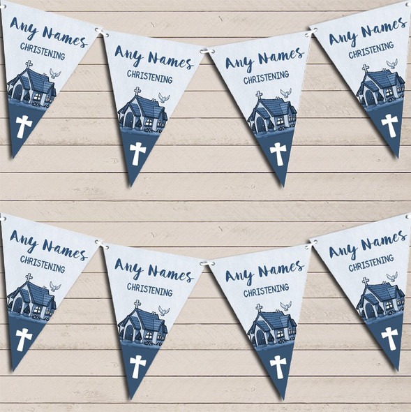 Christening Baptism Party Decoration Blue Church Bunting Party Banner