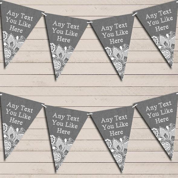 Dark Grey Burlap & Lace Retirement Bunting Garland Party Banner