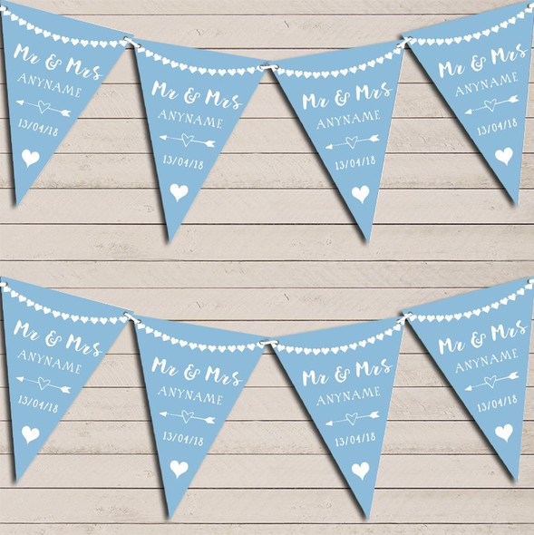 Heart Mr & Mrs Baby Blue Wedding Day Married Bunting Party Banner