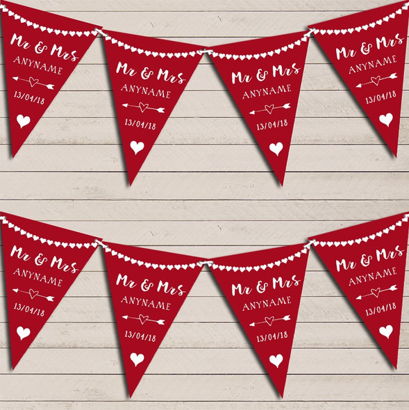 Heart Mr & Mrs Burgundy Red Wedding Day Married Bunting Party Banner