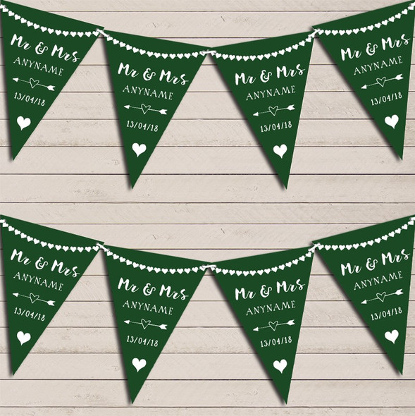 Heart Mr & Mrs Forest Green Wedding Day Married Bunting Party Banner