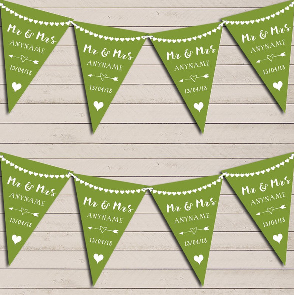 Heart Mr & Mrs Olive Green Wedding Day Married Bunting Party Banner