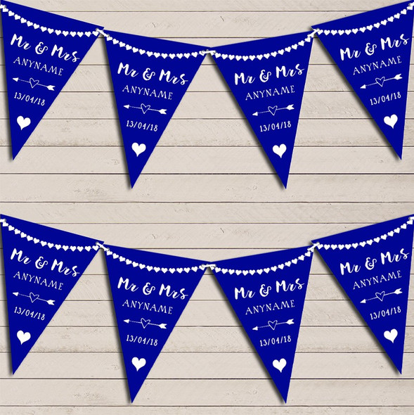 Heart Mr & Mrs Royal Blue Wedding Anniversary Bunting Party Banner