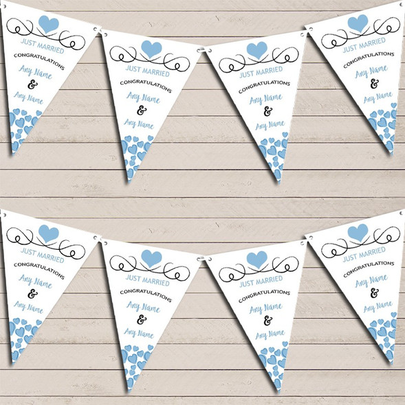 Hearts Party Decoration Just Married Baby Powder Blue Wedding Day Bunting Banner