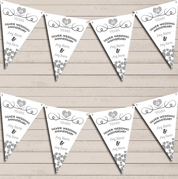 Hearts Party Decoration Silver 25th Wedding Anniversary Bunting Party Banner