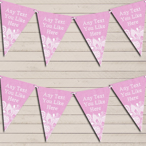 Pink Burlap & Lace Wedding Anniversary Bunting Garland Party Banner