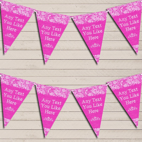 Pretty Lace Hot Bright Pink Wedding Day Married Bunting Garland Party Banner