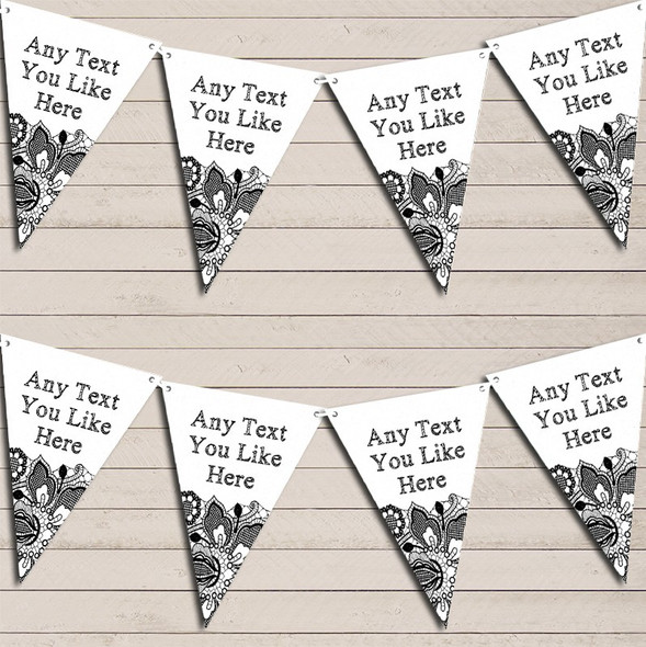 White & Black Lace Wedding Anniversary Bunting Garland Party Banner