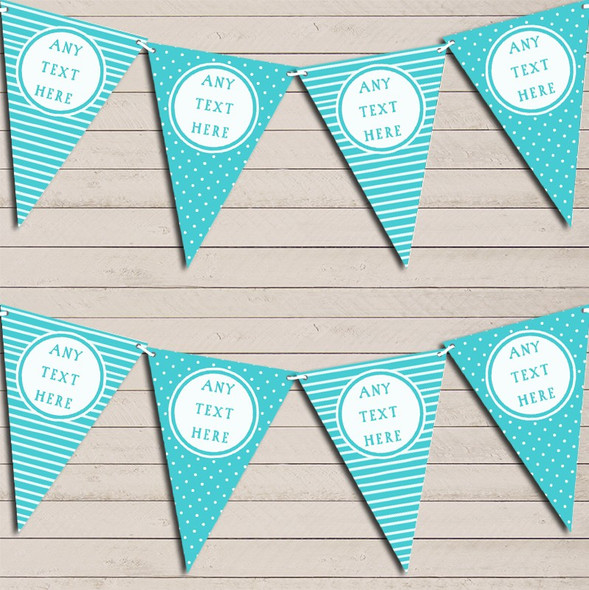 Stripes & Polka Dot Aqua Blue Personalized Birthday Bunting