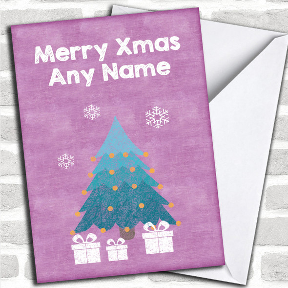 Watercolour Xmas Tree Purple Personalized Christmas Card