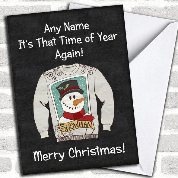 Snowman Jumper Black Personalized Christmas Card
