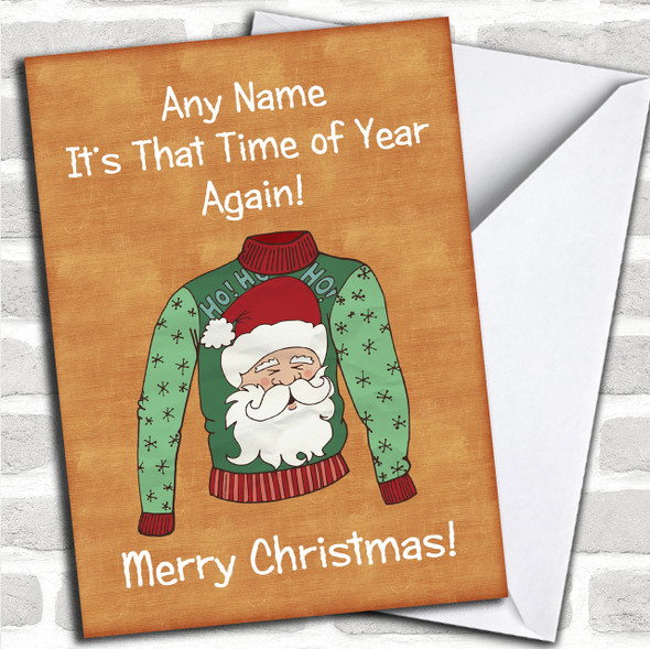 Santa Jumper Orange Personalized Christmas Card