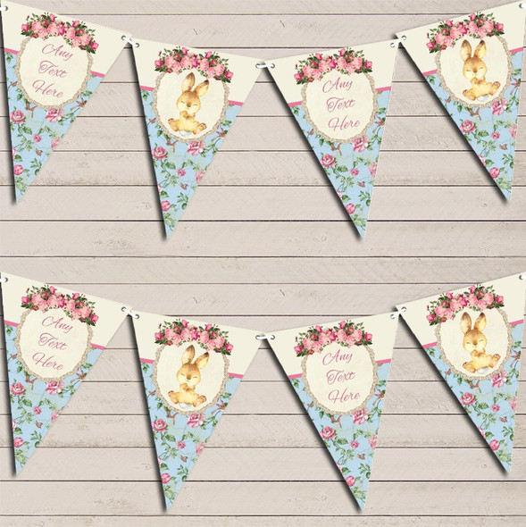 Bunny Baby Rabbit Shabby Chic Floral Pink Girls Personalized Baby Shower Bunting