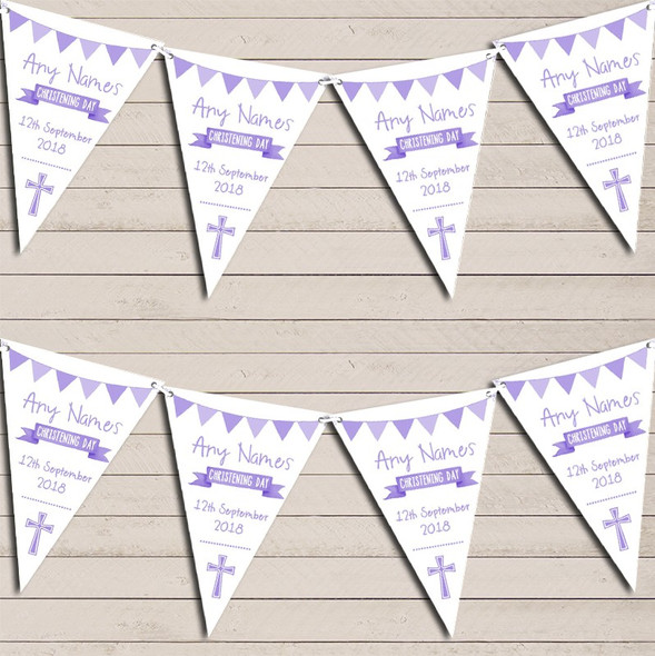 Lilac Purple White Banner Christening Day Personalized Christening Bunting