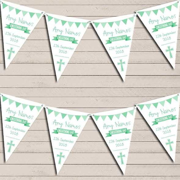 Mint Green White Banner Christening Day Personalized Christening Bunting