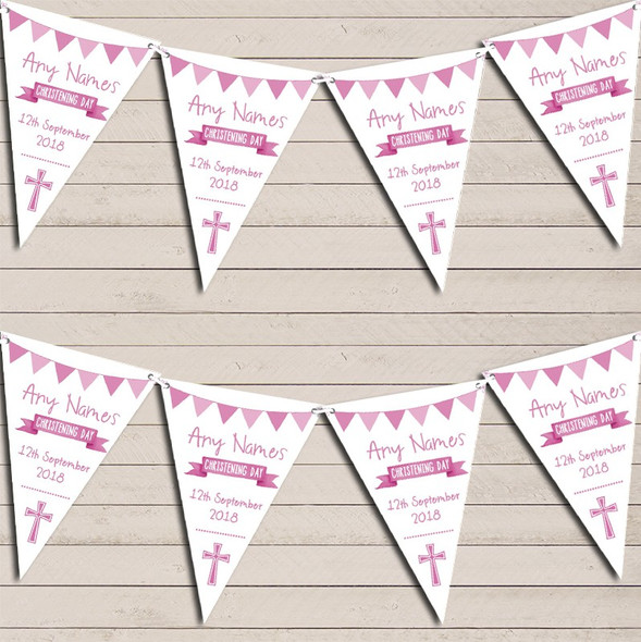Pink White Girls Banner Christening Day Personalized Christening Bunting
