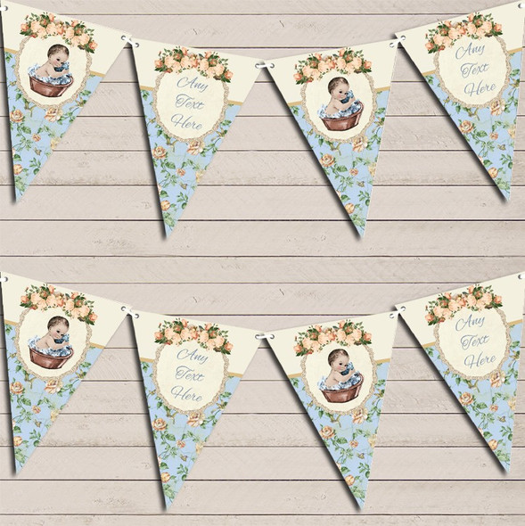 Shabby Chic Floral Vintage Baby Boy Personalized Christening Bunting