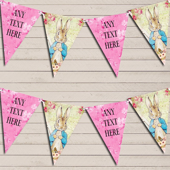 Shabby Chic Vintage Peter Rabbit Pink Personalized Children's Birthday Bunting