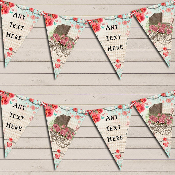 Vintage Shabby Chic Floral Rustic Baby Pram Children's Birthday Bunting