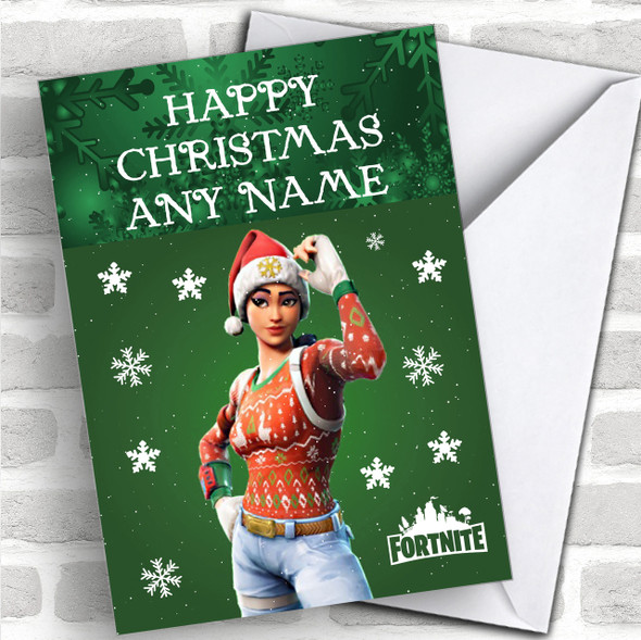 Fortnite Nog Ops Green Personalized Children's Christmas Card