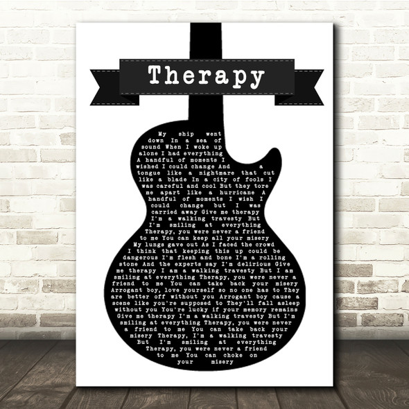 All Time Low Therapy Black & White Guitar Song Lyric Quote Print
