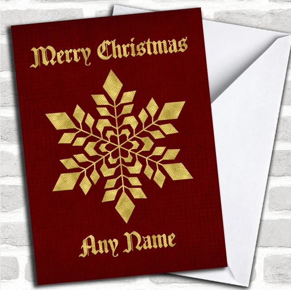 Golden Snowflake Red Personalized Christmas Card