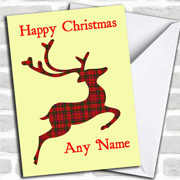 Tartan Reindeer Yellow Christmas Card Personalized