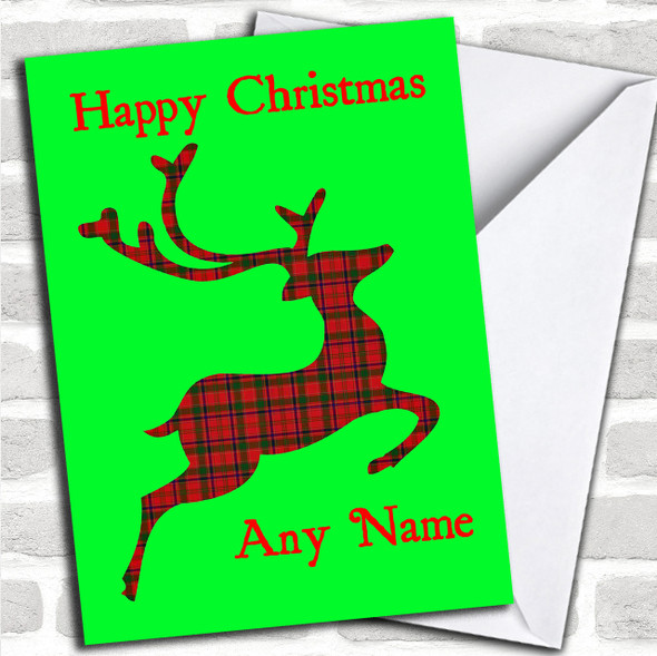 Tartan Reindeer Green Christmas Card Personalized