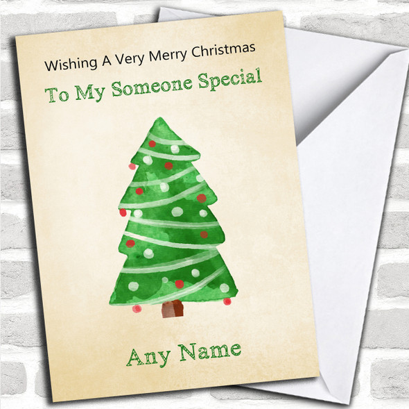 Cute Watercolour Xmas Tree Personalized Christmas Card