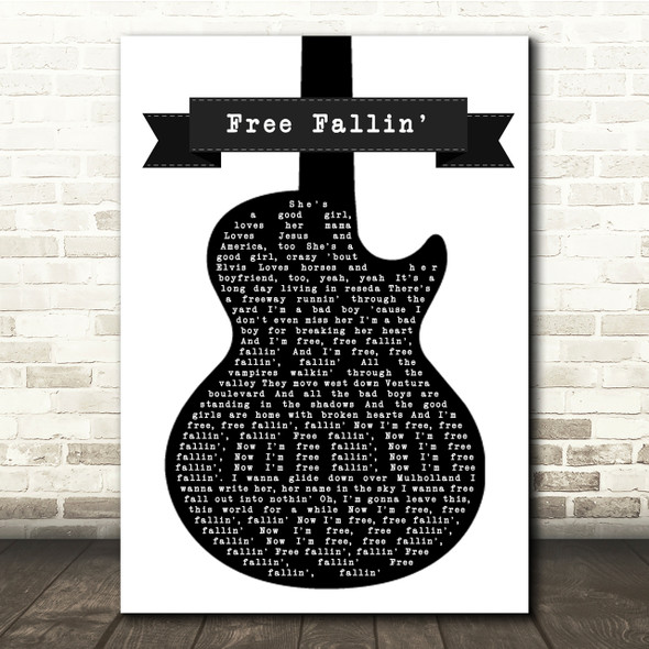 Tom Petty Free Fallin' Black & White Guitar Song Lyric Quote Print