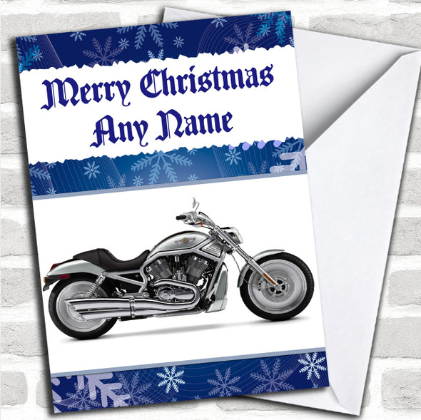 Blue Harley Davidson Motorbike Personalized Christmas Card