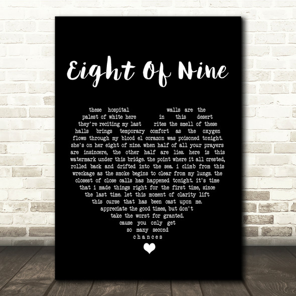 Ataris Eight Of Nine Black Heart Song Lyric Quote Print