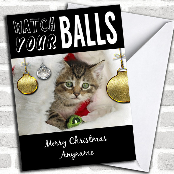 Watch Your Balls Funny Personalized Christmas Card